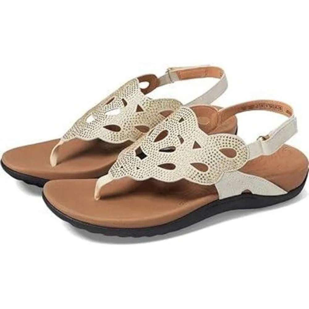 Rockport Womens Ridge Slingback Sandals Gold Laser Cut Thong Size 8.5 M NEW